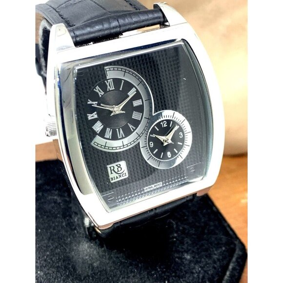 Roberto Bianci Men's Watch RB0741 Benzo Quartz Dual Time Leather Rectangle 43mm - Picture 1 of 13
